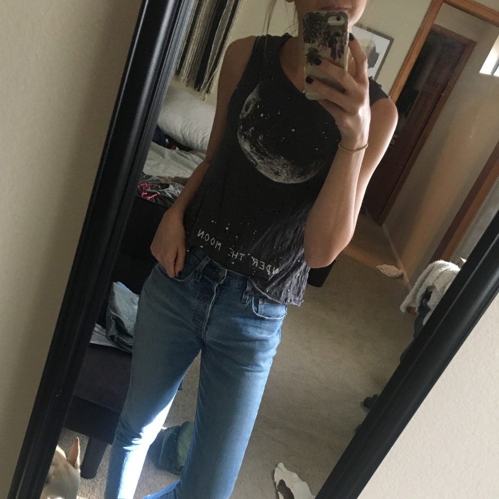 Under the Moon distressed muscle tank